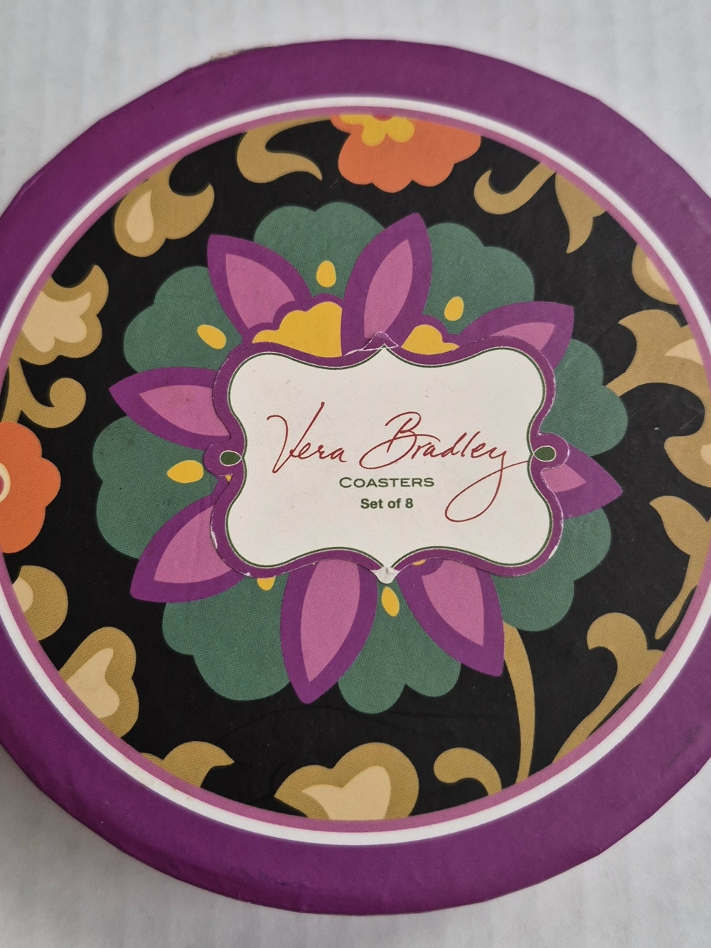 Vera Bradley Purple Floral Round Coaster Set